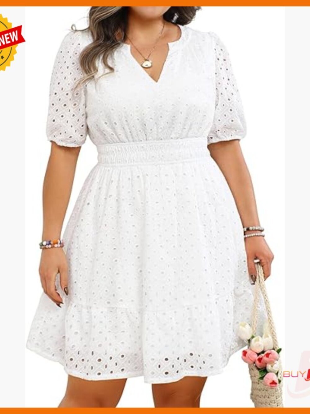 Plus Size Hollow Out Eyelet Lace A-Line Short Dress Summer Casual